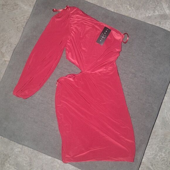 Saints 21 Women's Red One Shoulder Cut Out Side Body Mini Dress Size Lar… - Picture 5 of 13